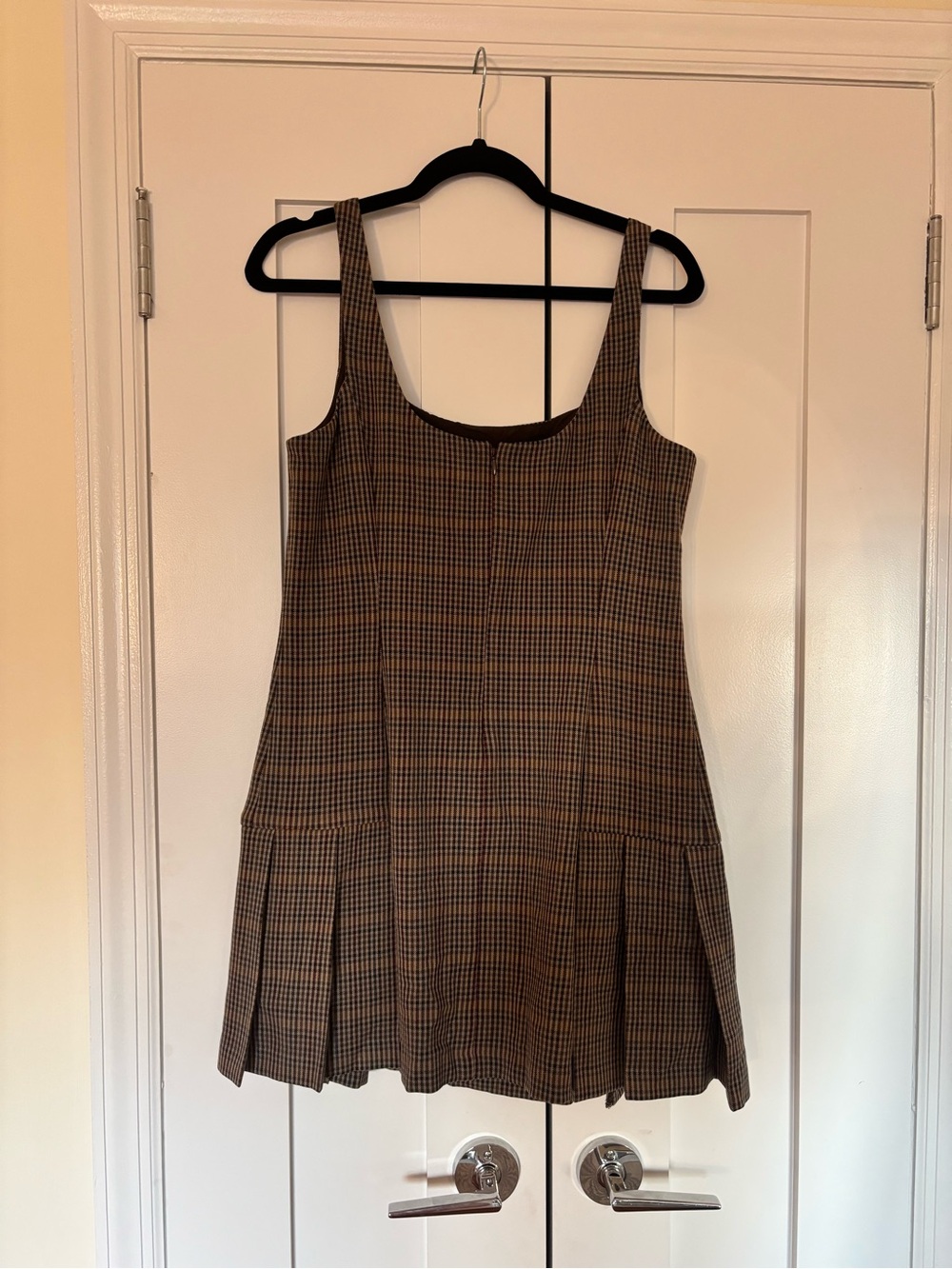 GAP Brown Plaid Square-Neck Pleated Mini Dress - Picture 2 of 8